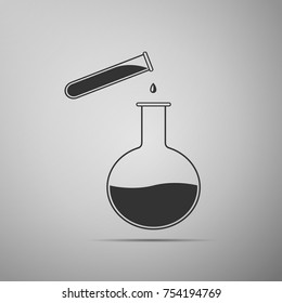 Test tube and flask - chemical laboratory test icon isolated on grey background. Flat design. Vector Illustration