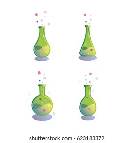 Test tube and flask. Laboratory test vector icon. Chemistry and science icon education concept. Set with different magic elixir.