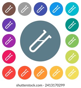Test tube flat white icons on round color backgrounds. 17 background color variations are included.