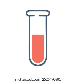 Tubo de ensayo con líquido. Un líquido rojo llena el tubo de ensayo de vidrio. Este tubo representa la investigación de laboratorio, la ciencia y la experimentación.