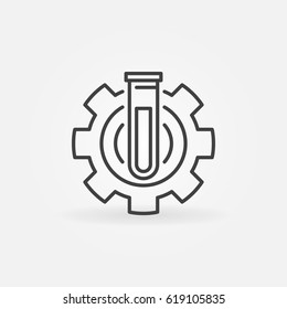 Test tube in gear icon. Vector chemical lab abstract concept symbol in thin line style
