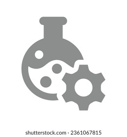Test tube and gear vector icon. Bioengineering, research and analysis symbol.