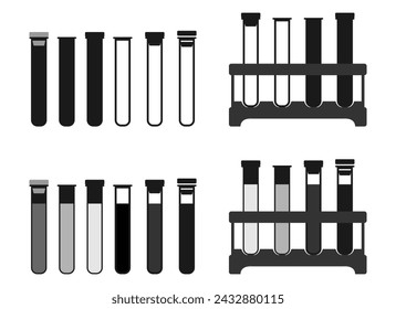 test tube glass vector set.  laboratory chemical glassware equipment. flat design illustration isolated on white background.