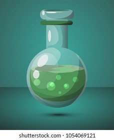 A test tube with a green liquid. For design in games. High speed poison. Vector illustration