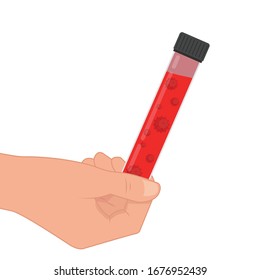 Test tube and hand vector. Virus vector. Virus in test tube.
