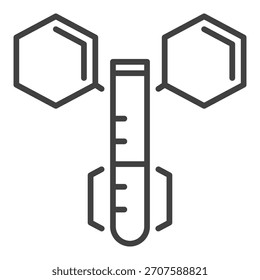 Tubo de teste e vetor de fórmula molecular hexagonal ícone de conceito científico ou sinal em estilo de linha fina