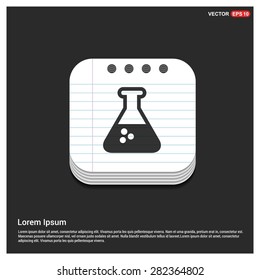 Test tube icon - abstract logo type icon - glossy notepad book icon button background. Vector illustration