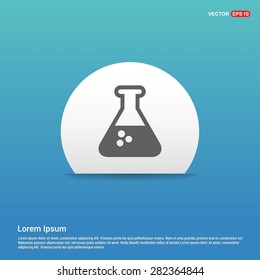 Test tube icon - abstract logo type icon - white sticker on blue background. Vector illustration