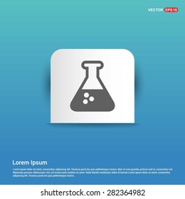 Test tube icon - abstract logo type icon - white sticker on blue background. Vector illustration