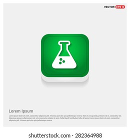 Test tube icon - abstract logo type icon - green abstract 3d button with light board and shadow on gray background. Vector illustration