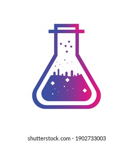 Symbol des Prüfmusters. Becherglas, Kolben, Chemietest-Symbol