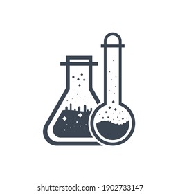 Symbol des Prüfmusters. Becherglas, Kolben, Chemietest-Symbol