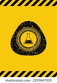 test tube icon black grunge emblem, yellow warning sign. Vector Illustration. Detailed. 