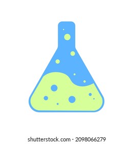 Test tube icon. Colored sign. Green liquid. Chemistry experience. Biotechnology concept. Vector illustration. Stock image. EPS 10.