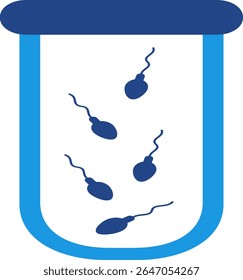 Ícone de tubo de ensaio contendo várias células espermáticas é realizado para avaliar a qualidade e quantidade de esperma para determinar a fertilidade masculina.