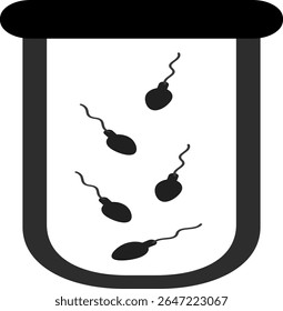Ícone de tubo de ensaio contendo várias células espermáticas é realizado para avaliar a qualidade e quantidade de esperma para determinar a fertilidade masculina.