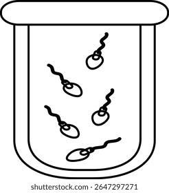 Ícone de tubo de ensaio contendo várias células espermáticas é realizado para avaliar a qualidade e quantidade de esperma para determinar a fertilidade masculina.