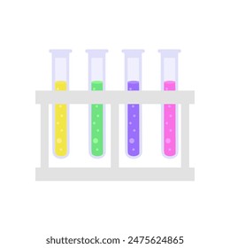 Test tube icon with different solutions in a tripod. Chemical laboratory test tubes with colored liquid