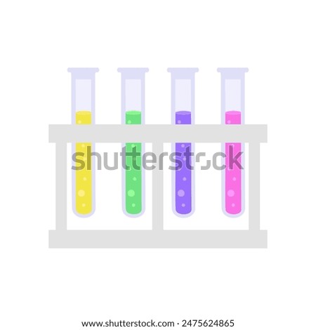 Test tube icon with different solutions in a tripod. Chemical laboratory test tubes with colored liquid