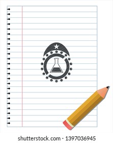 test tube icon emblem with pencil effect. Vector Illustration. Detailed.