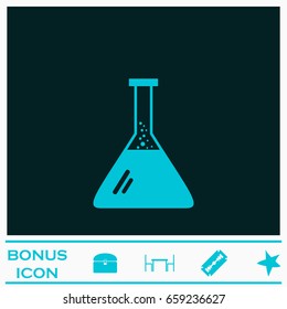 Test tube icon flat. Blue pictogram on dark background. Vector illustration symbol and bonus icons