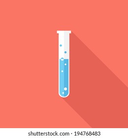 Test tube icon. Flat design style modern vector illustration. Isolated on stylish color background. Flat long shadow icon. Elements in flat design.