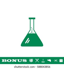 Test tube icon flat. Green pictogram on white background. Vector illustration symbol and bonus button