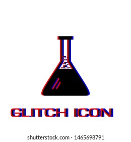 Test tube icon flat. Simple pictogram - Glitch effect. Vector illustration symbol