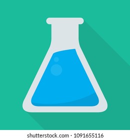 test tube icon in flat style with long shadow, isolated vector illustration on green transparent background