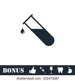 Test tube icon flat. Vector illustration symbol and bonus pictogram