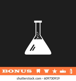 Test tube icon flat. White pictogram on black background. Vector illustration symbol and bonus button tooth, vase, star, mirror, bottle