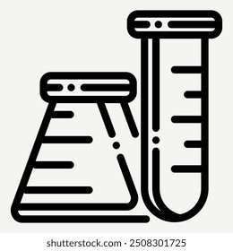 Icono de tubo de ensayo, ilustración de equipo de laboratorio de química en estilo de línea adecuado para infografías sobre investigación científica.