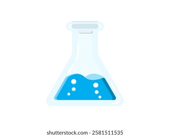 Test tube icon illustration design with chemical liquid, equipment from chemical laboratory for experiments, transparent flask for chemicals, 3d realistic icon vector isolated white background