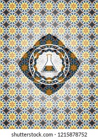 test tube icon inside arabesque style emblem. arabic decoration.