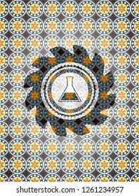 test tube icon inside arabesque emblem. arabic decoration.