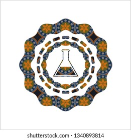 test tube icon inside arabesque badge background. arabic decoration.