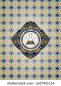 test tube icon inside arabesque badge background. arabic decoration.