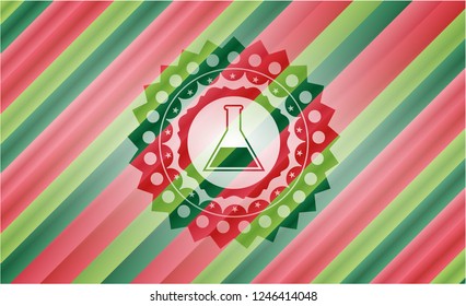 test tube icon inside christmas colors badge.