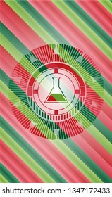 test tube icon inside christmas colors emblem.