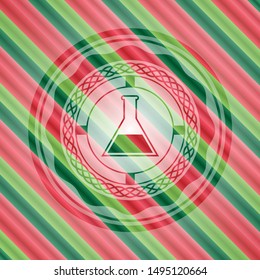 test tube icon inside christmas style badge..