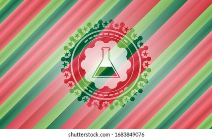 test tube icon inside christmas colors style badge.