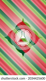 test tube icon inside christmas colors style badge. 