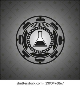 test tube icon inside dark emblem. Retro