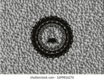 test tube icon inside dark emblem with bubbles background. Vector Illustration. Detailed.