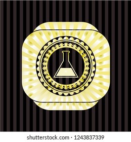 test tube icon inside gold emblem or badge