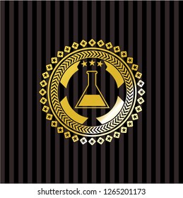 test tube icon inside gold emblem or badge