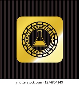 test tube icon inside gold emblem or badge