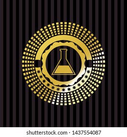 test tube icon inside gold emblem or badge