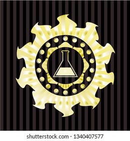test tube icon inside golden badge