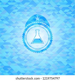test tube icon inside light blue mosaic emblem